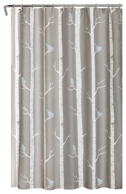 Bird On The Tree Shower Curtain Gray Blue 72x72 Contemporary