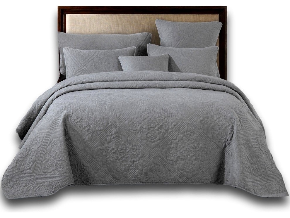 Elegant Modern Fl Grey Diamond, Twin Bed Quilts And Coverlets