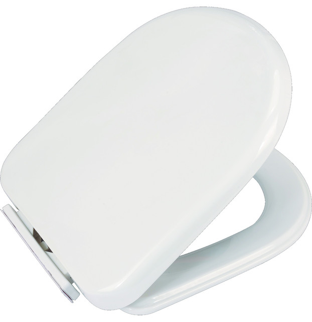 D-Shaped Soft Close Devon Plastic Toilet Seat, White - Modern - Toilet