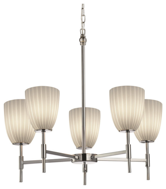 Fusion Union 5-Light Chandelier, Short Tapered Cylinder, Ribbon Shade