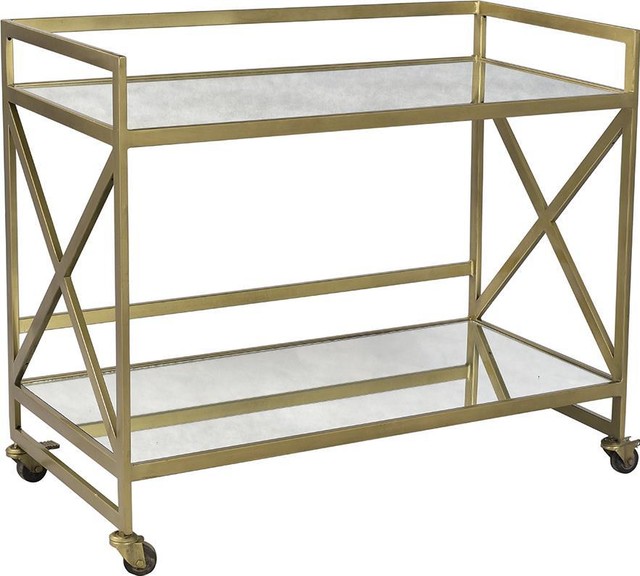 COMBS Bar Cart Antique Brass Glass Shelf Iron Frame 2 -Shelf