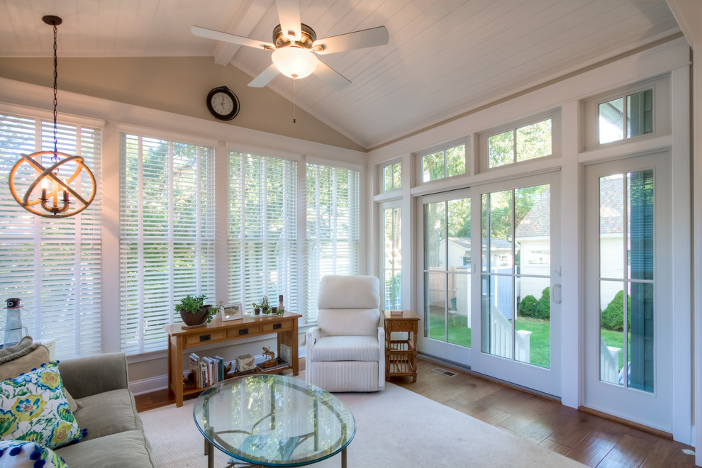 Inspiration for a mid-sized beach style sunroom in Philadelphia with medium hardwood floors, no fireplace and a standard ceiling.