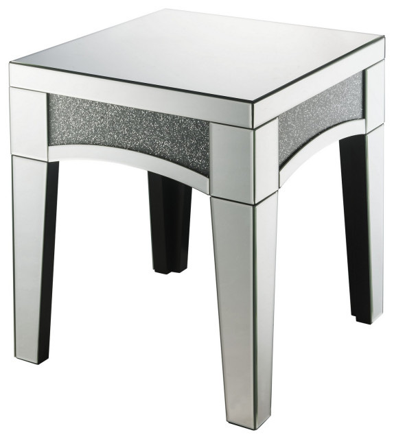 Benzara BM252330 End Table With Mirror Trim and Faux Stone Inlays