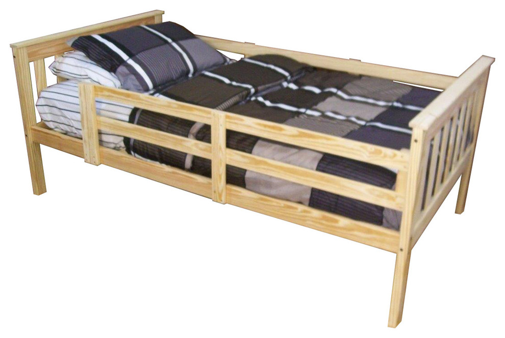 Twin Size Mission Style Bed With Safety, Twin Size House Bed With Picket Fence Railings