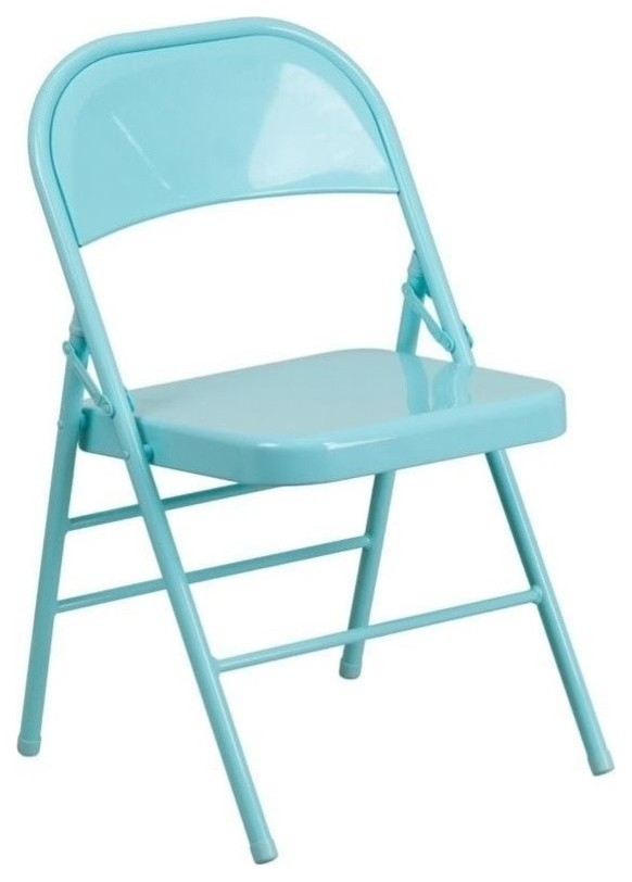 Bowery Hill Metal Folding Chair in Teal
