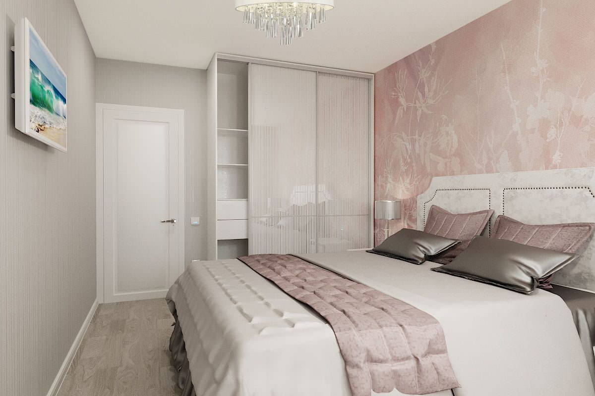 спальня для девушки в  дымчато-розовом с серым