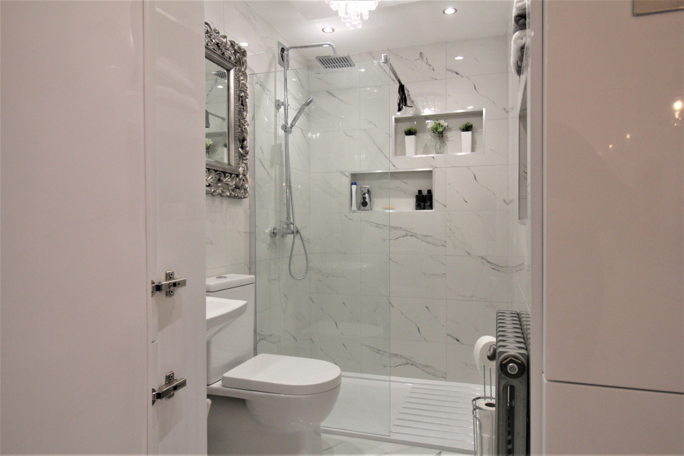 This is an example of a large modern bathroom in Other.