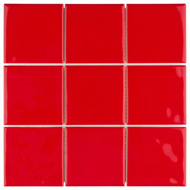 Twist Square Ceramic Wall Tile, Red Cherry, Sample Contemporary