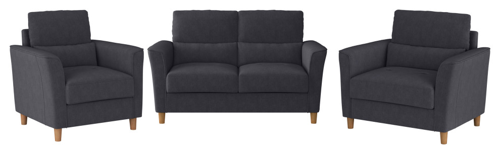 CorLiving Georgia Dark Gray Fabric Loveseat Sofa and Accent Chair Set - 3pcs