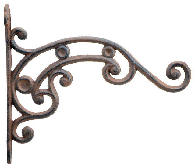 Decorative Plant Hanger Ornate Curled Vine Brown Cast Iron