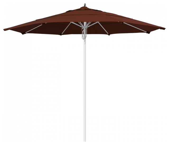 11' Patio Umbrella Silver Pole Fiberglass Rib Pulley Lift Sunbrella, Bay Brown