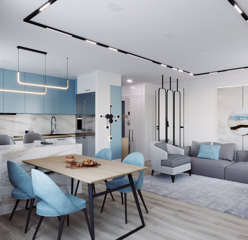 Гостиная с голубым акцентным цветом