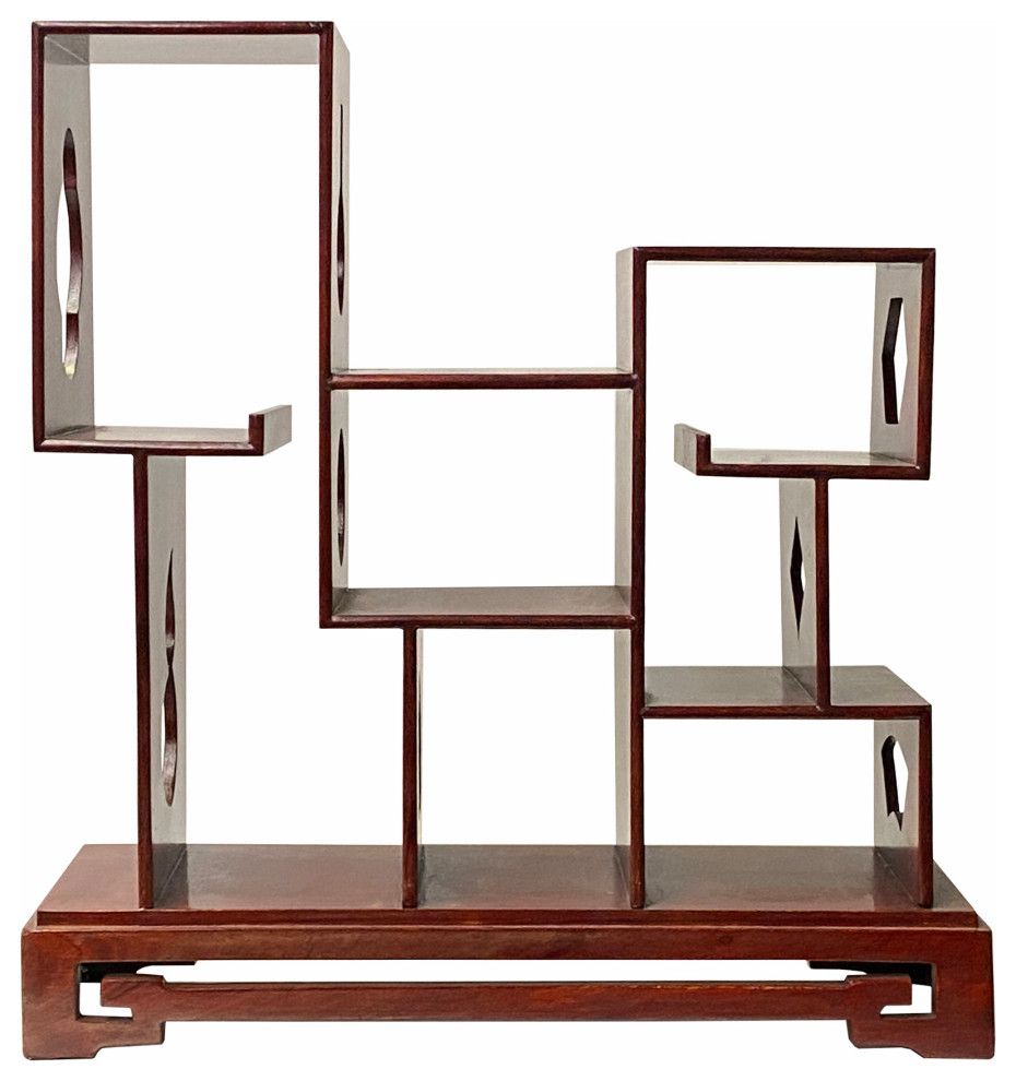 Chinese Brown Mahogany Rectangular Small Curio Display Stand Hws1752