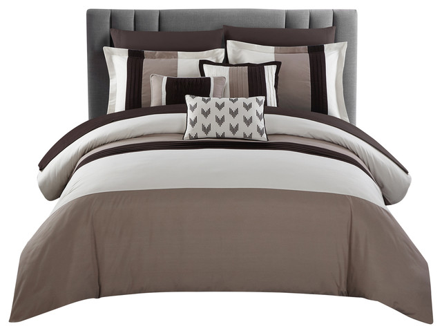 10 Piece Ayelet King Comforter Set Beige Contemporary