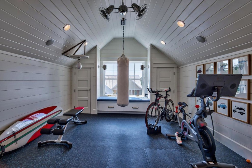 Beach style home gym in Miami.