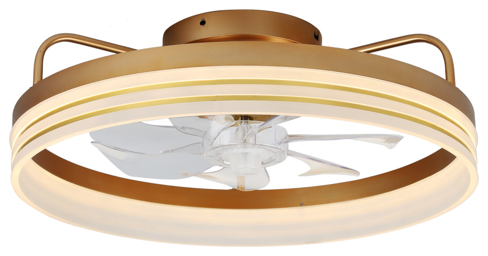 20" Smart App Remote Control Flush Mount Ceiling Fan with Lights for Bedroom, Gold
