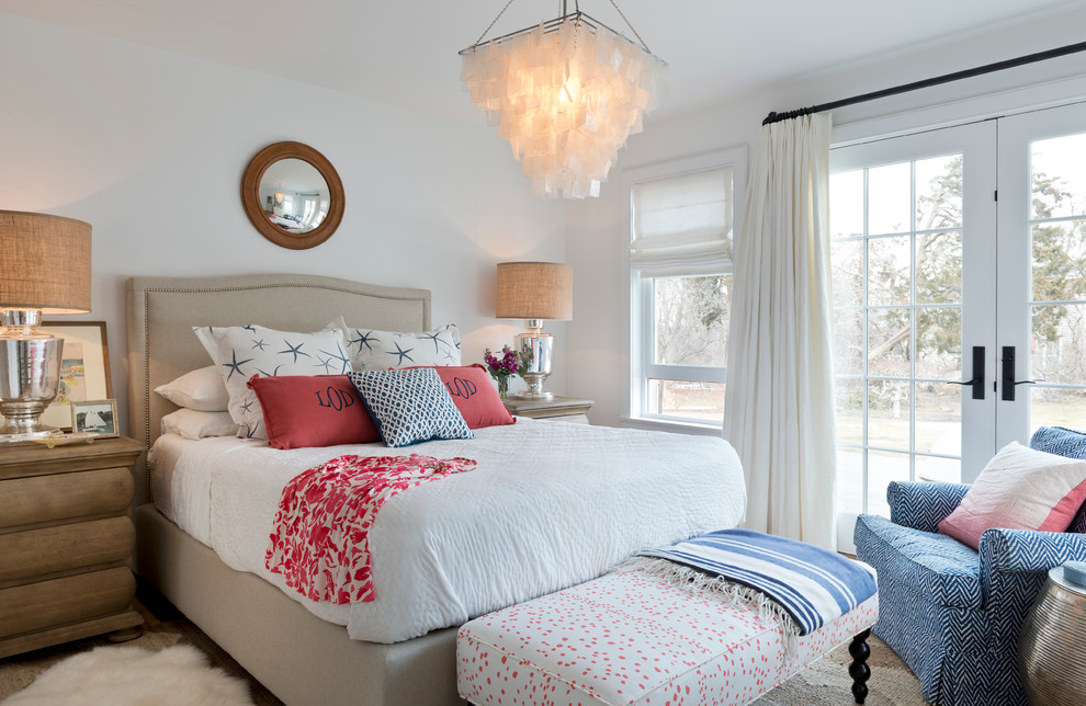 Design ideas for a traditional bedroom in Providence with white walls and no fireplace.