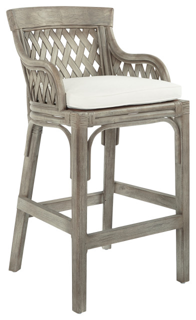 Bar Stool With Brown Stained Wood Rattan Frame ASM, Gray