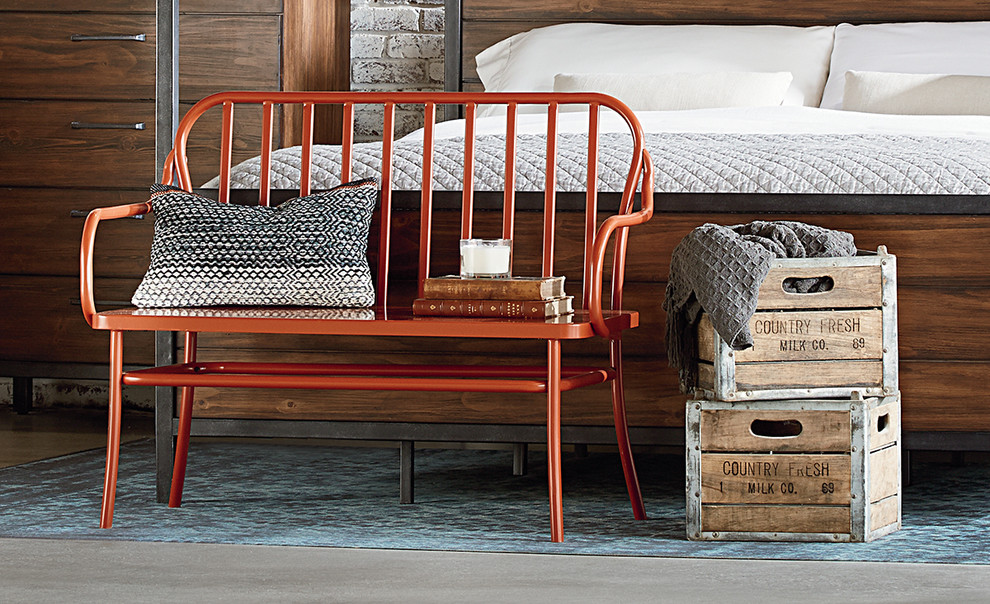 Inspiration for an eclectic bedroom in Houston with white walls and concrete floors.