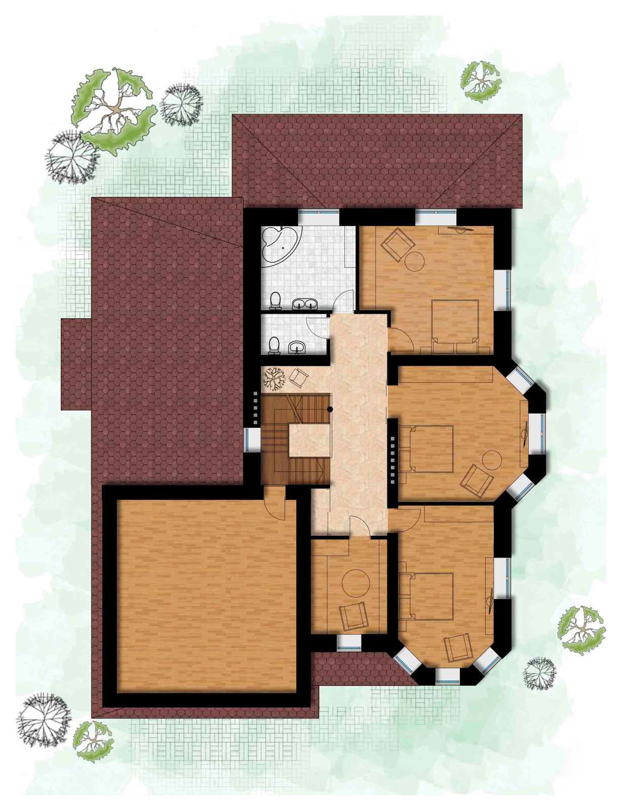 Проект двухэтажного дома с гаражом на два автомобиля и цоколем