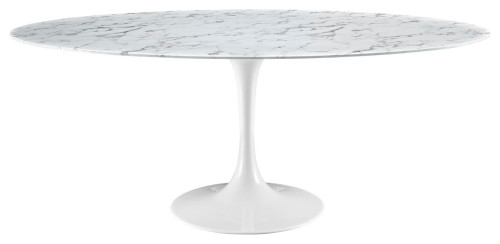 78"" Oval Artificial Marble Dining Table, White