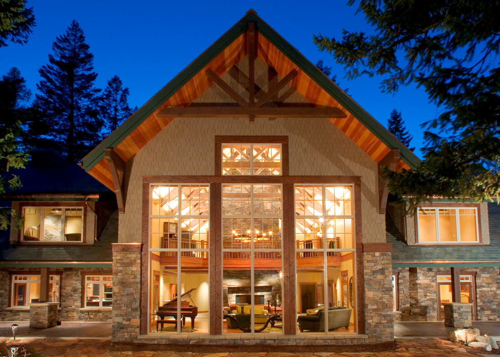 Mountain style stone exterior home photo