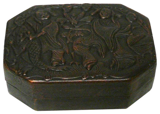 Chinese Handmade Metal Bronze Color Trinket Box Asian