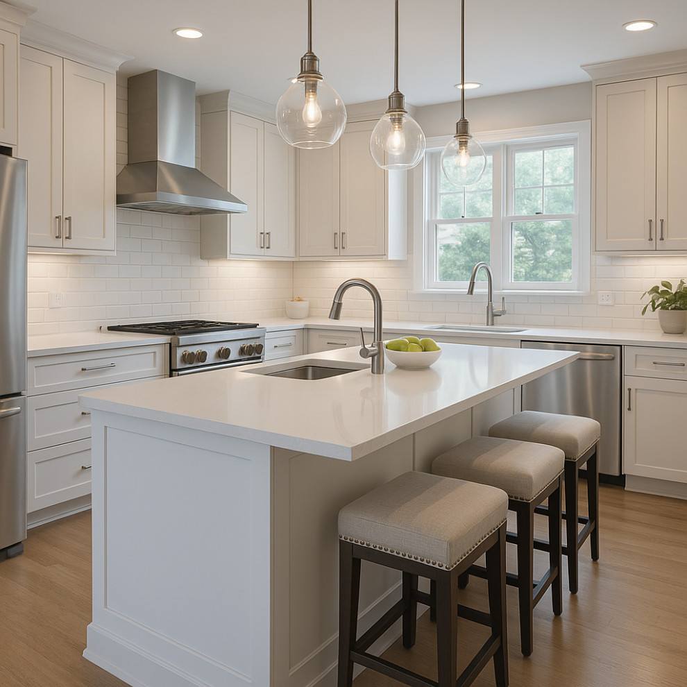 Modern Transitional Kitchen Remodel – White Cabinets & Quartz Tops