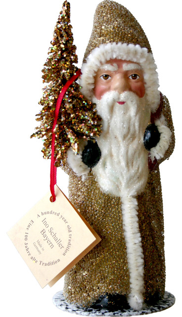 Schaller Paper Mache Candy Container Santa With Gold Coat And Tree Traditional Holiday Accents And Figurines By Alexander Taron