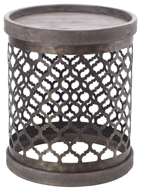 Quatrefoil Metal Drum Table Gray