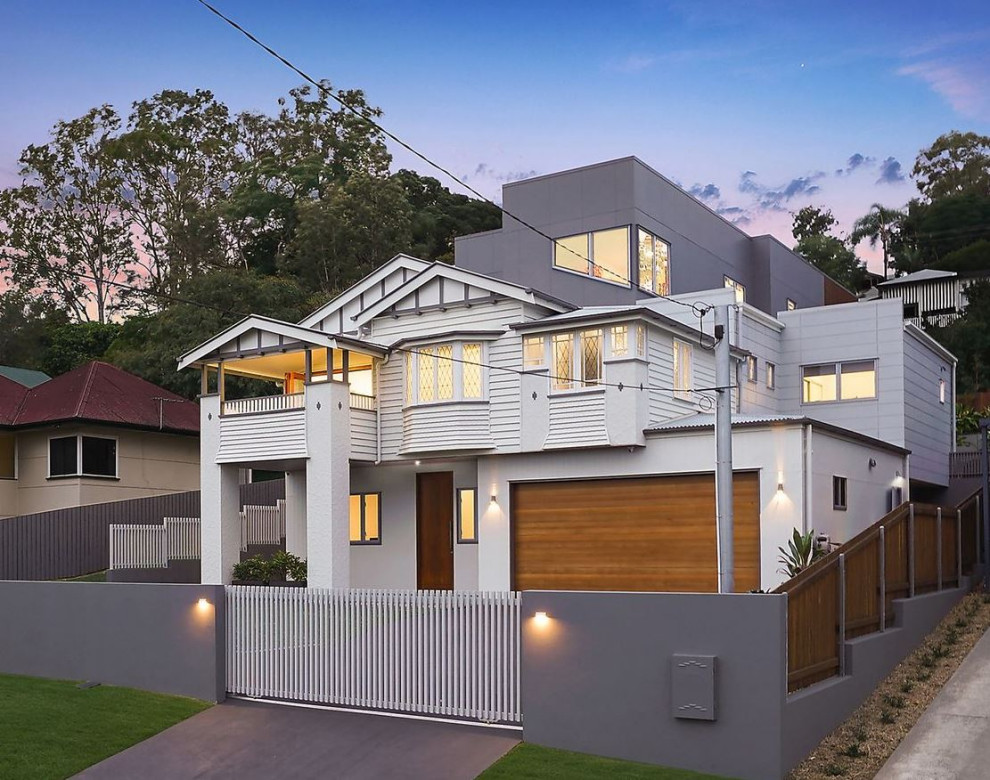 Expansive contemporary three-storey house exterior in Brisbane.