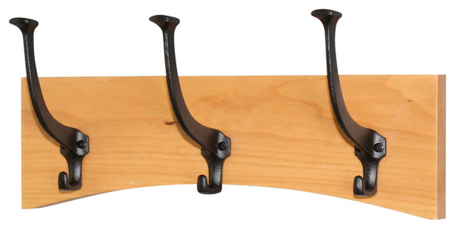 Solid Cherry Curved Wall Coat Rack - Mission Hooks - Made in the USA, 15" X 6.5"