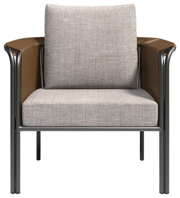 Modern Woven Rattan Outdoor Barrel Chair Armchair With Back Flared Edge