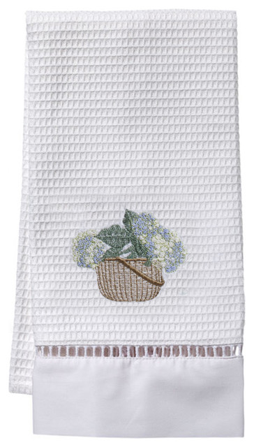 Waffle Weave Guest Towel, Hydrangea Basket, Cream/Blue
