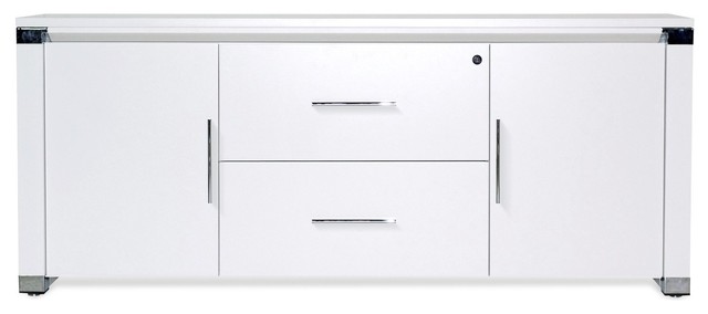 71 Modern White Lacquer Credenza With Two Locking File Drawers