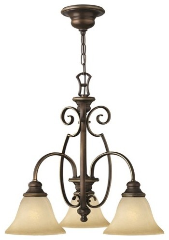 Traditional 3-Arm Chandelier, Scrolls and Alabaster Glass