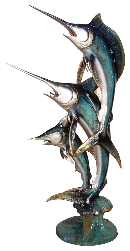 Swordfish Family 58" Bronze Sculpture, Special Patina Finish Beach