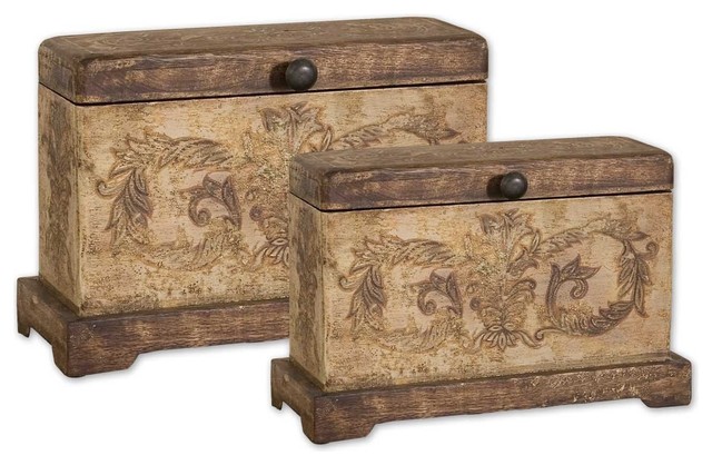 Handpainted Old World Scroll Wood Boxes