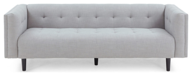 Plano Mid-Century Modern Tufted 3-Seater Sofa, Light Gray/Dark Brown, Light Gray/Dark Brown