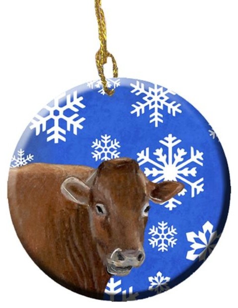 Cow Winter Snowflakes Holiday Ceramic Ornament