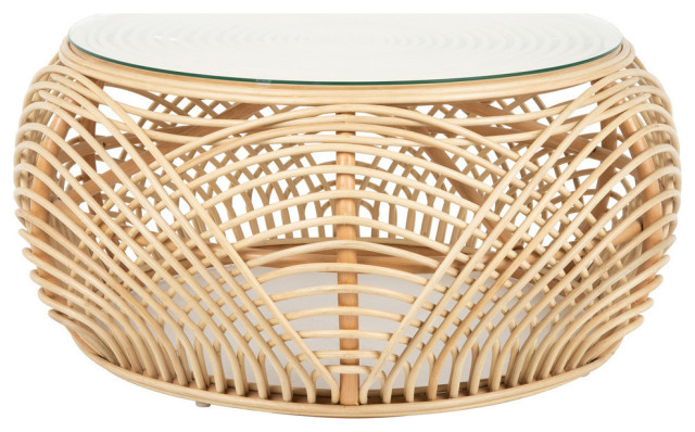 Sibago Rattan Coffee Table With Glass Top Natural Tropical Tables By Kouboo Houzz Sibago Rattan Coffee Table With Glass, Rattan Coffee Table With Glass Top