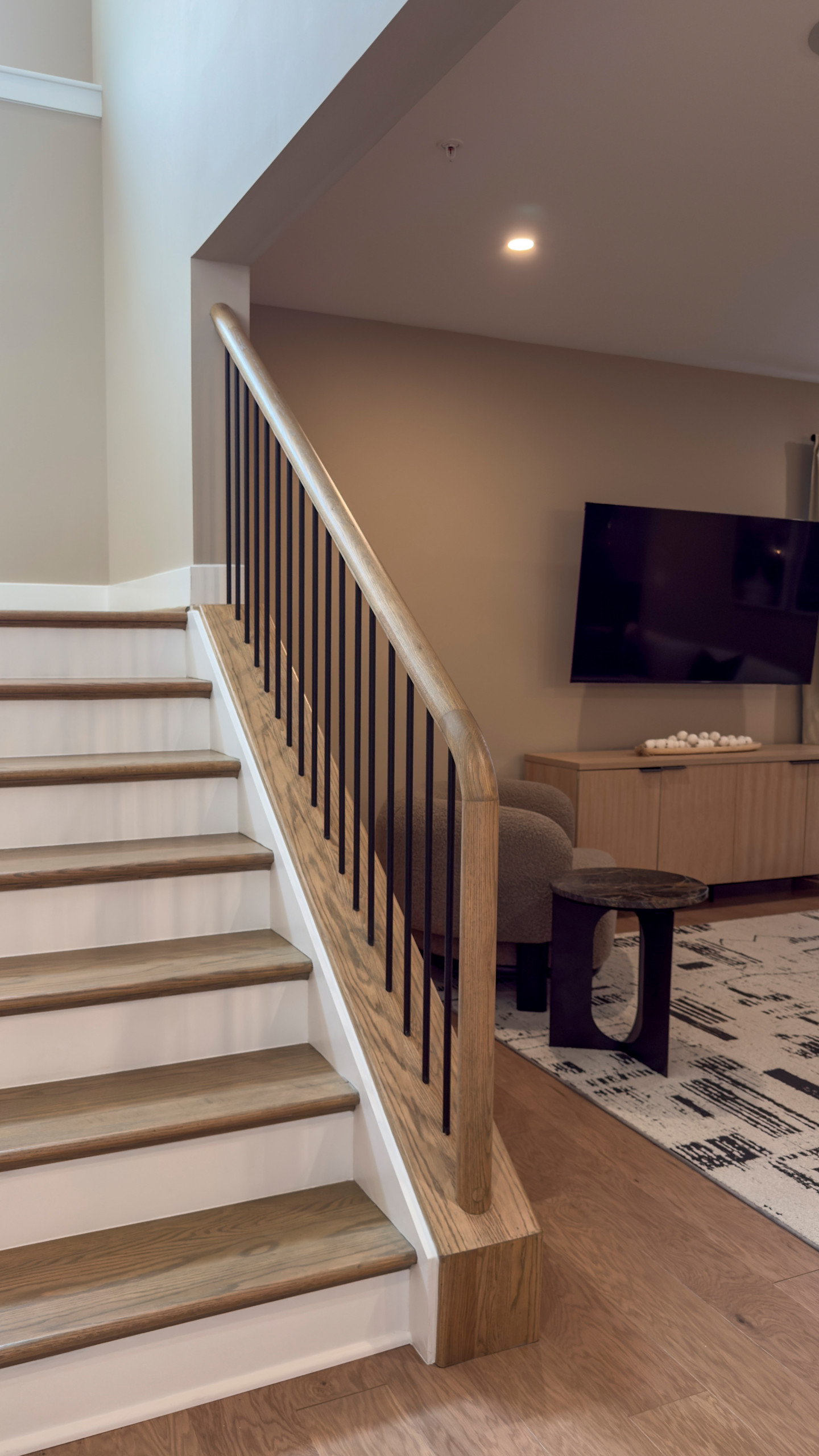 Project #153 | Sophisticated Red Oak Stair with Metal Balusters