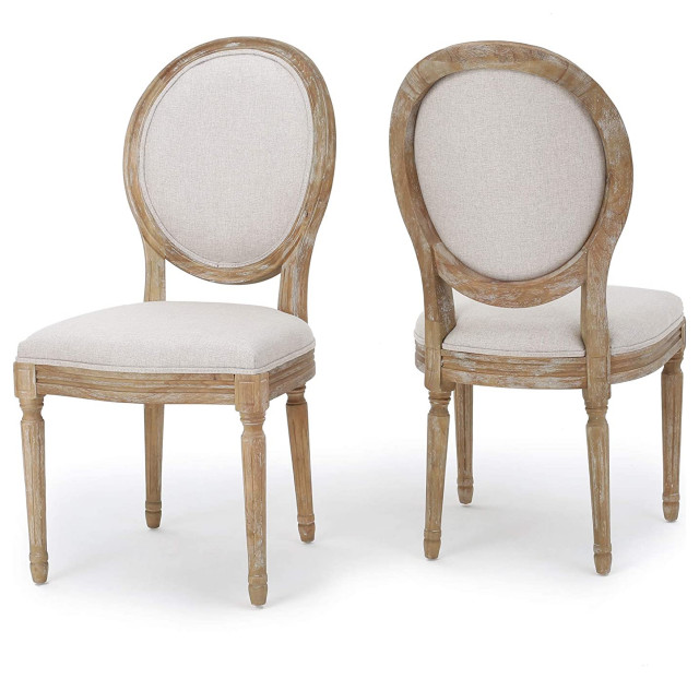 Traditional Beige Fabric Dining Chair Set Of 2