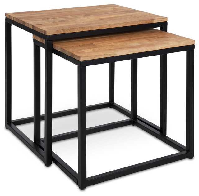 Molloy Metal And Wood Nesting Tables 2 Piece Set Brown Black Molloy Metal And Wood Nesting Tables 2