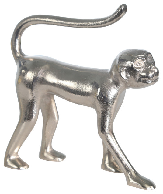 Aluminum Walking Monkey, 10", Silver Contemporary Decorative