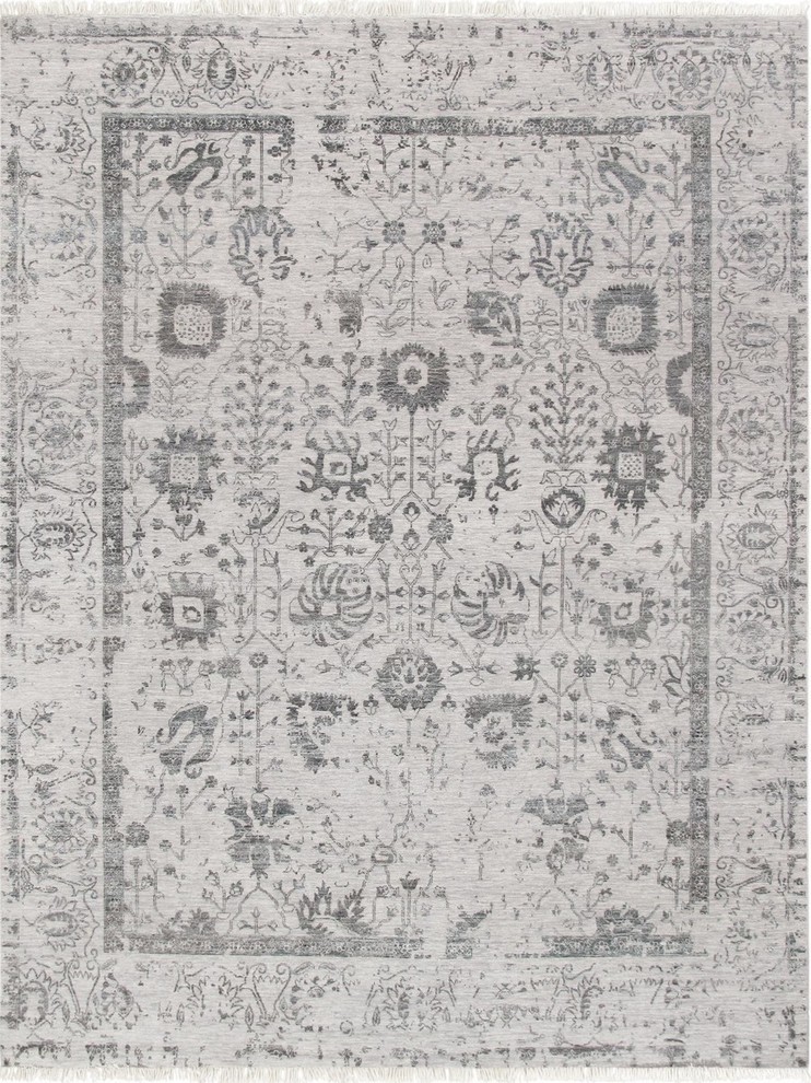 Pasargad Transitiona Collection Hand-Knotted Silk, Wool Area Rug, 8'10"x12'