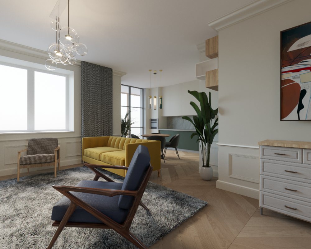 Современная классика в гостиной - обеденной