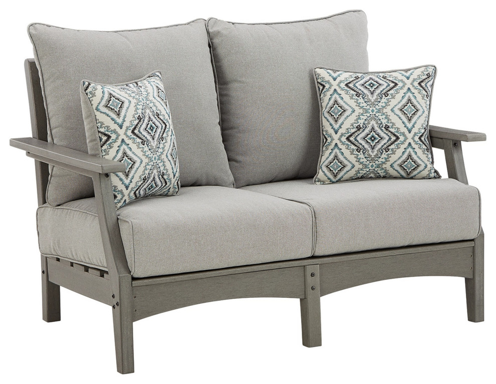 Benzara BM248129 Outdoor Loveseat With Weather Resistant Fabric Cushions, Gray