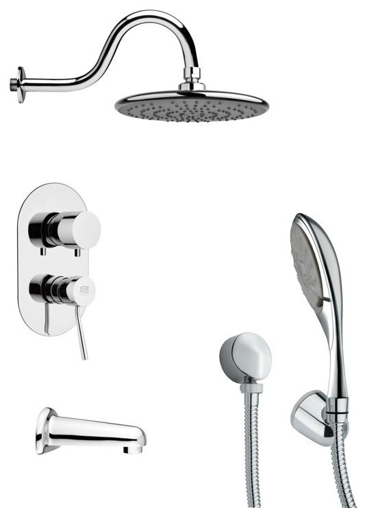 Sleek Tub and Shower Faucet With Multi Function Hand Shower
