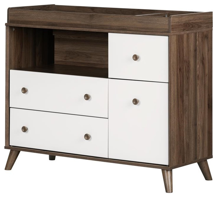 Yodi Changing Table with DrawersNatural Walnut and Pure WhiteSouth Shore Changing Tables